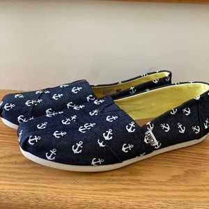 Toms Navy Blue Espadrilles with White Anchor Print